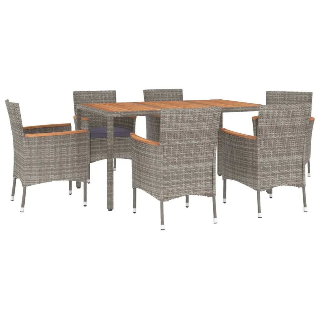 7 Piece Garden Dining Set with Cushions Grey Poly Rattan Price