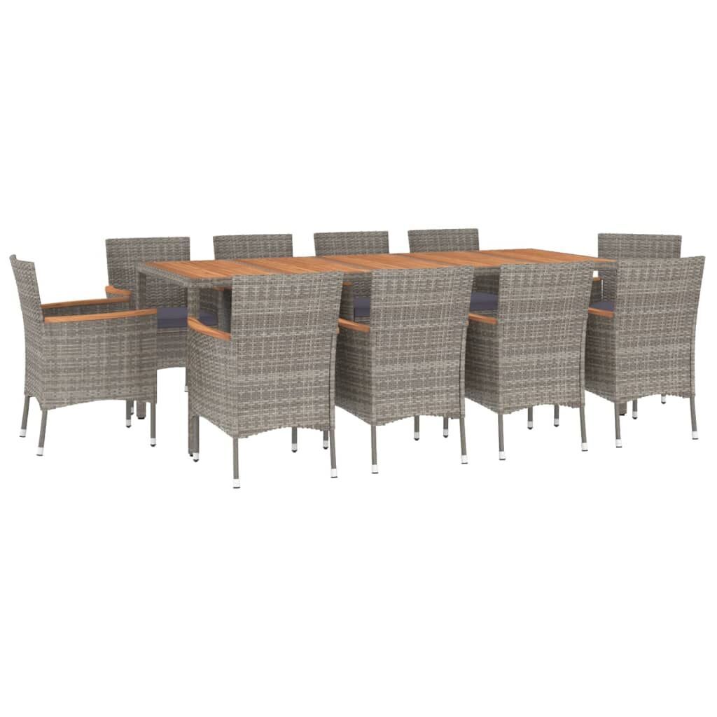 11 Piece Garden Dining Set with Cushions Grey Poly Rattan Price