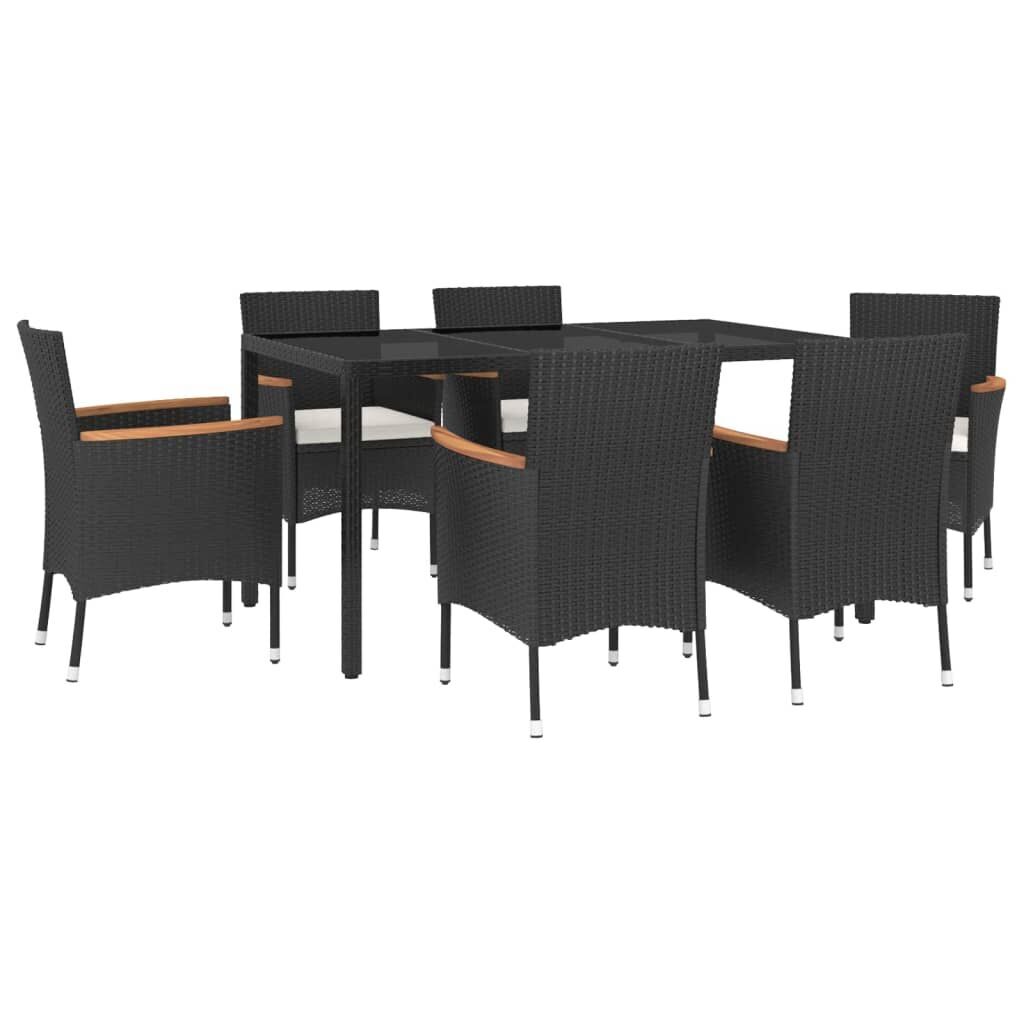 7 Piece Garden Dining Set with Cushions Black Poly Rattan Price