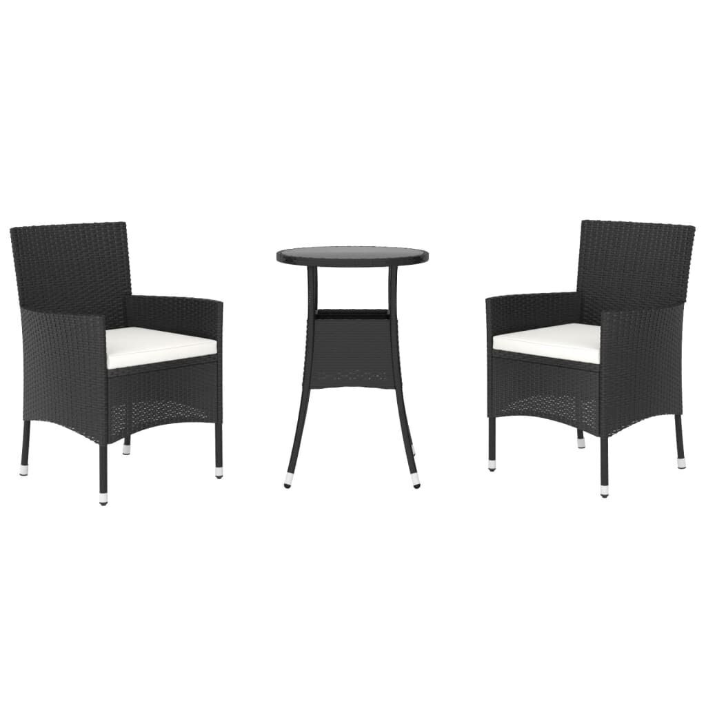 3 Piece Garden Bistro Set with Cushions Black Poly Rattan Price