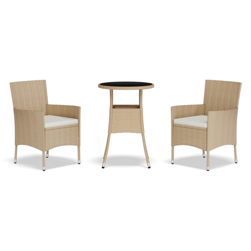 3 Piece Garden Bistro Set with Cushions Beige Poly Rattan Price