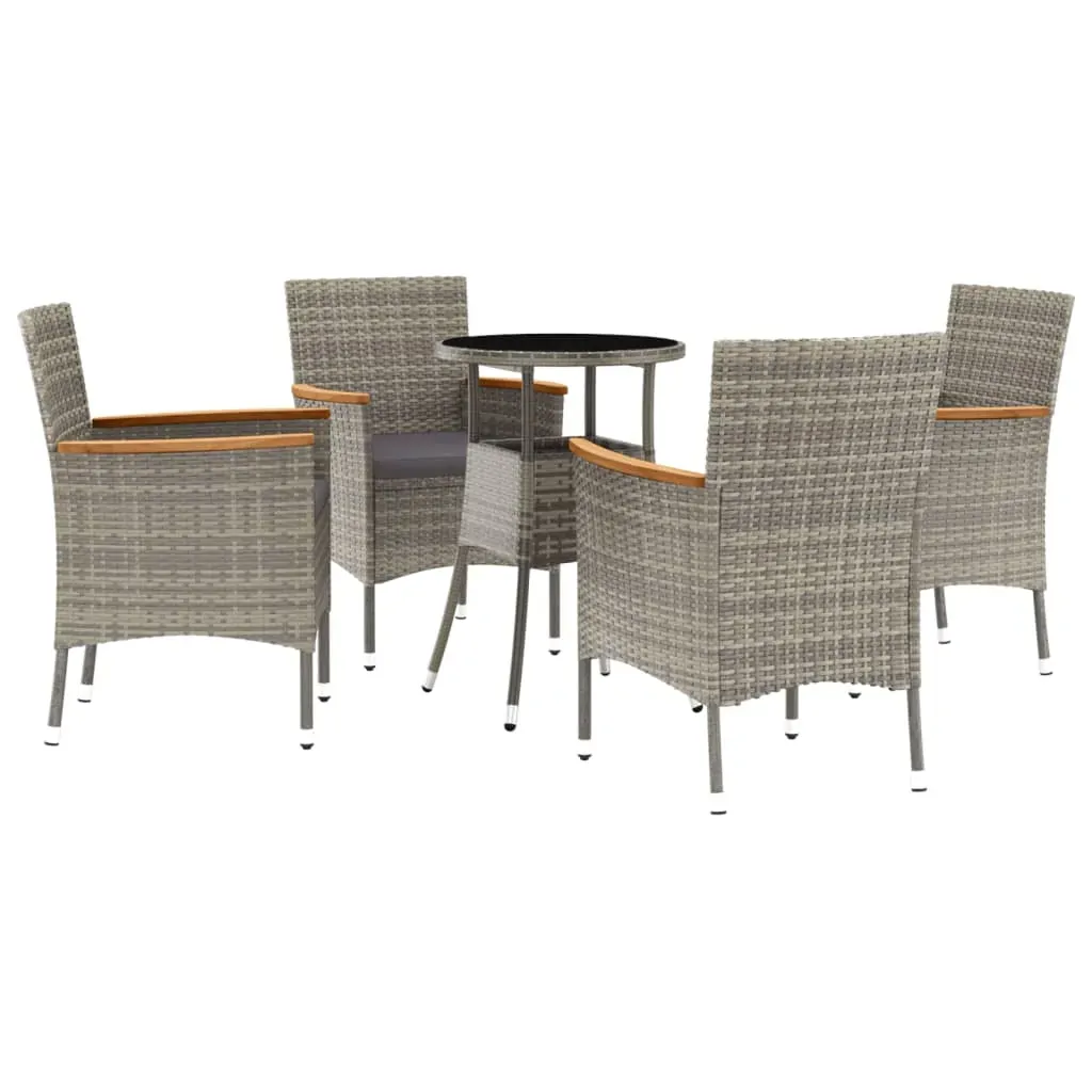 5 Piece Garden Bistro Set with Cushions Grey Poly Rattan Price