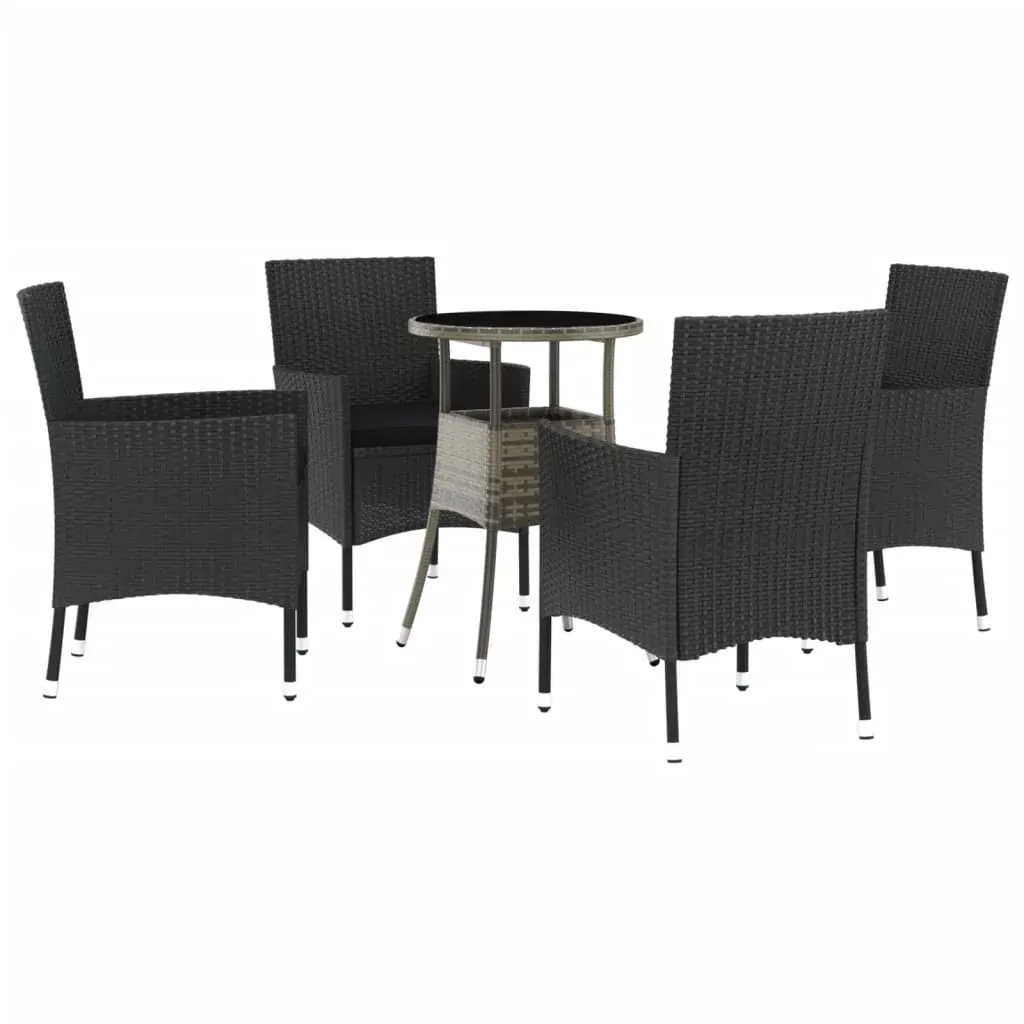 5 Piece Garden Bistro Set with Cushions Black Poly Rattan Price