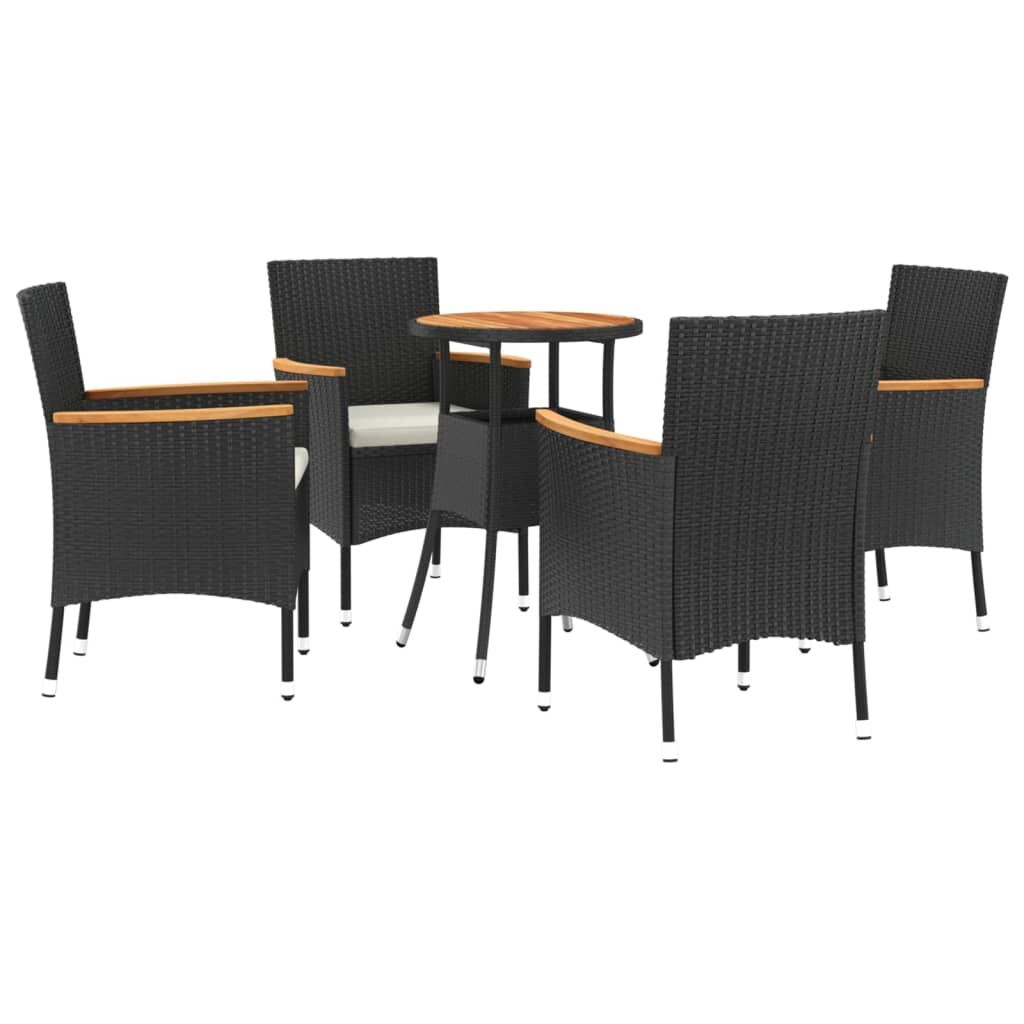 5 Piece Garden Bistro Set with Cushions Black Poly Rattan Price