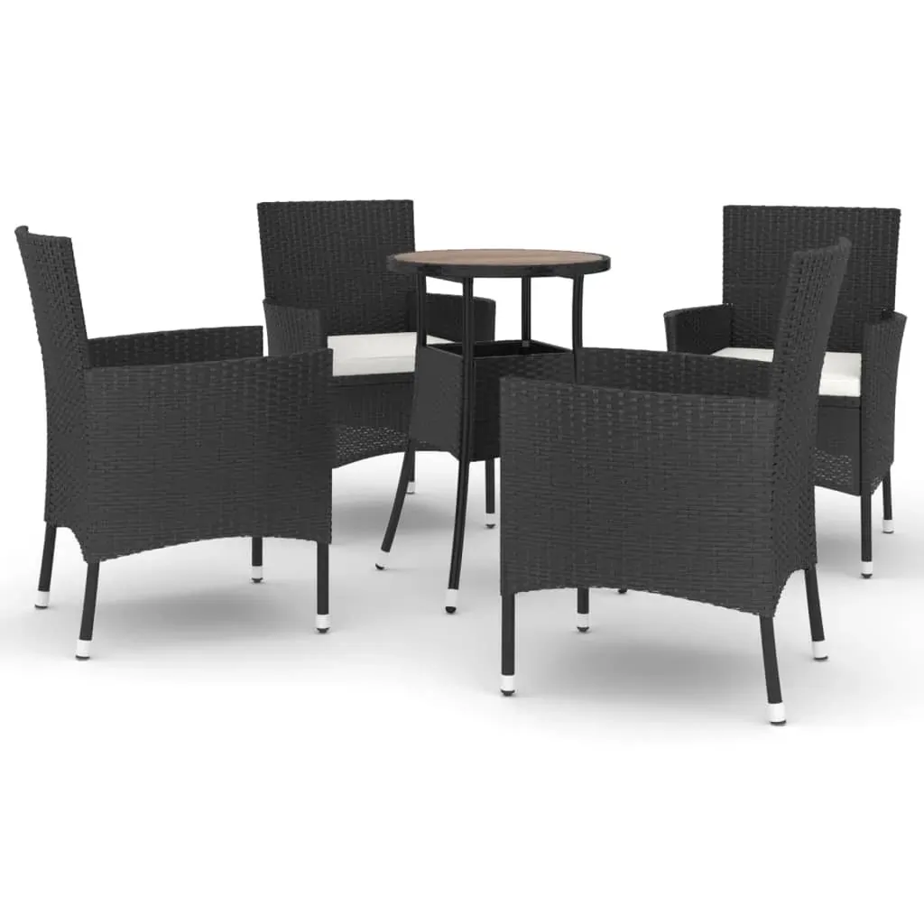 5 Piece Garden Bistro Set with Cushions Black Poly Rattan Price
