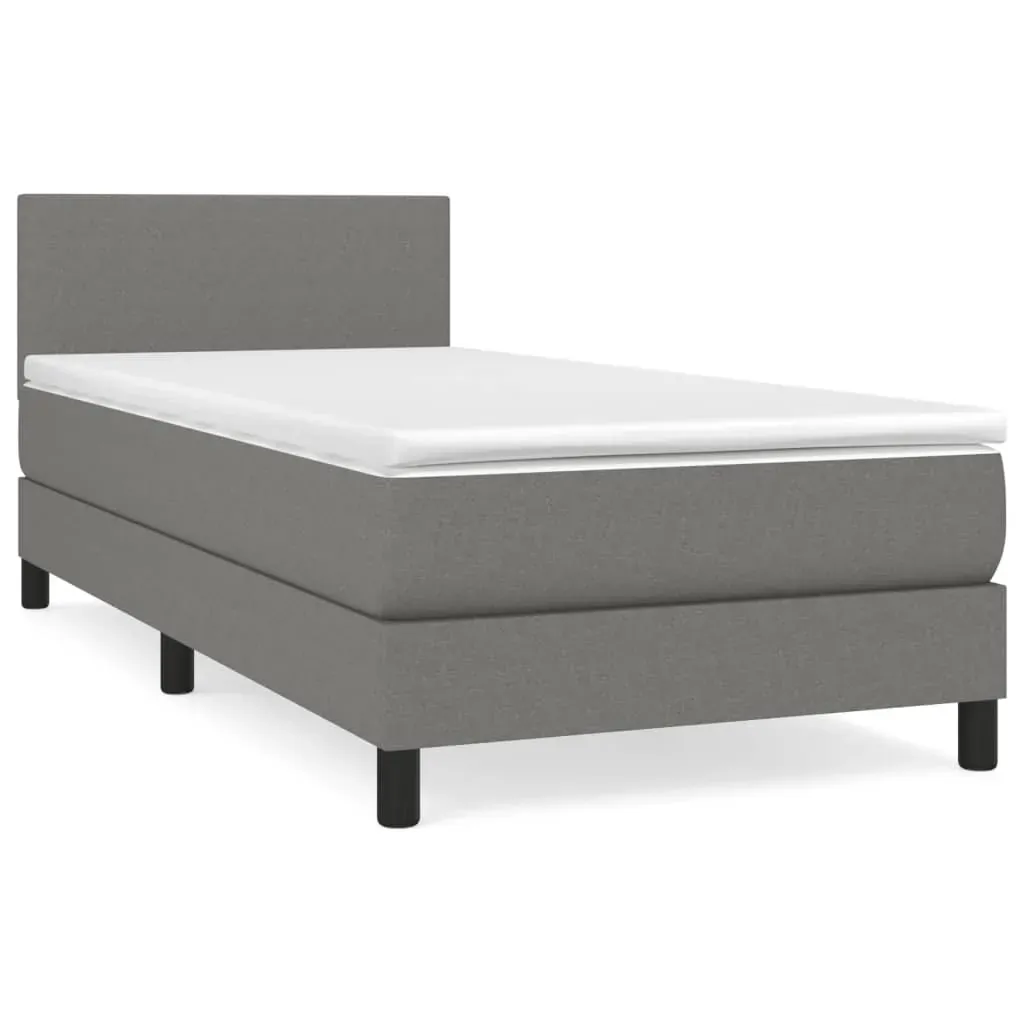 Box Spring Bed with Mattress Dark Grey 100x200 cm Fabric Price