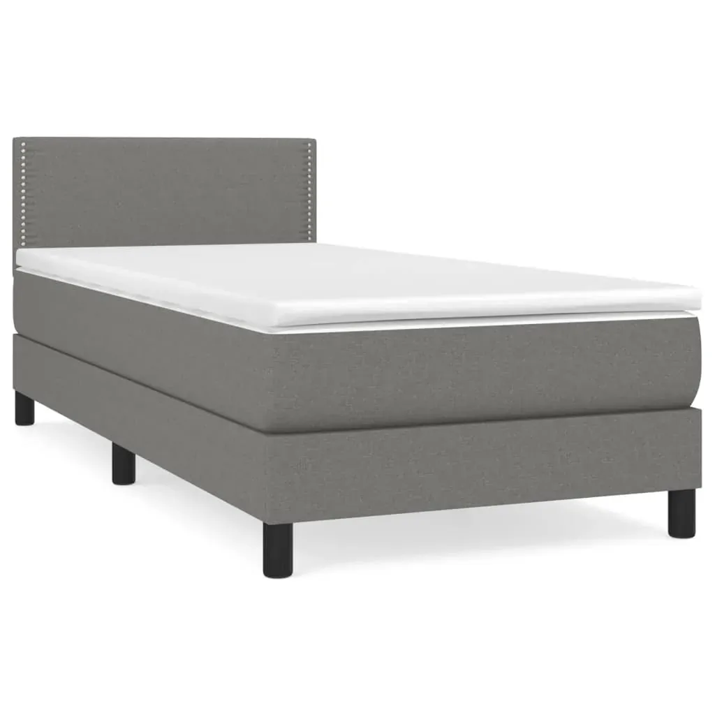 Box Spring Bed with Mattress Dark Grey 100x200 cm Fabric Price