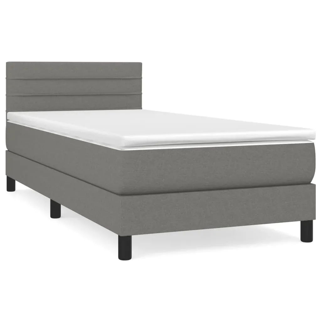 Box Spring Bed with Mattress Dark Grey 100x200 cm Fabric Price