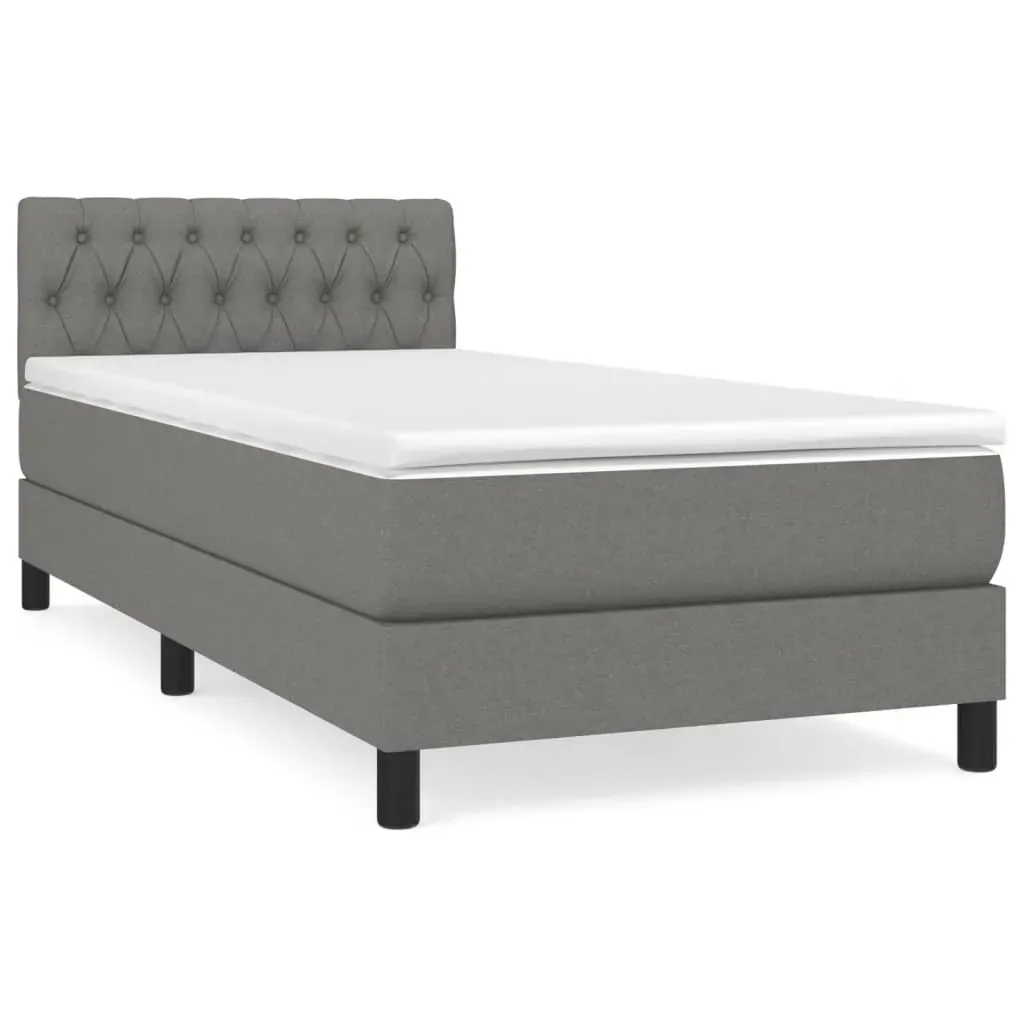 Box Spring Bed with Mattress Dark Grey 100x200 cm Fabric Price