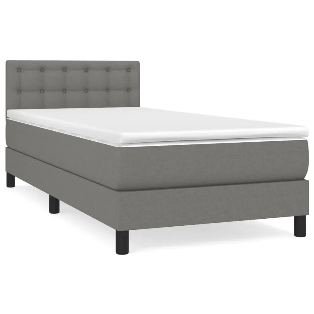 Box Spring Bed with Mattress Dark Grey 100x200 cm Fabric Price