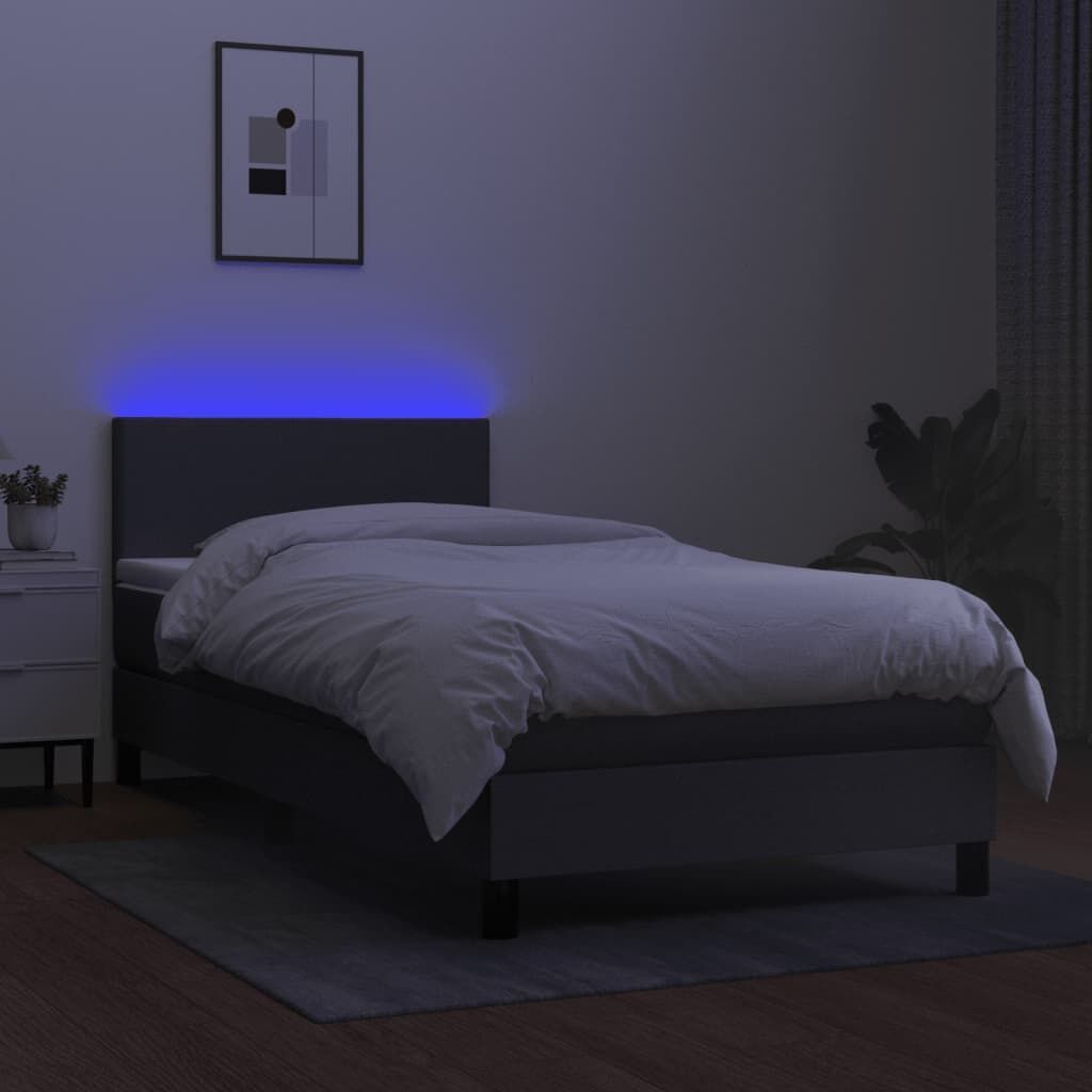 Box Spring Bed with Mattress&LED Dark Grey 100x200cm Fabric Price