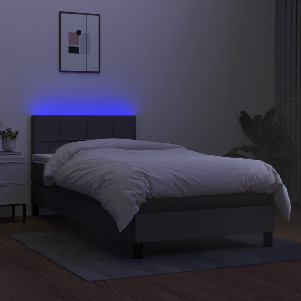 Box Spring Bed with Mattress&LED Dark Grey 100x200cm Fabric Price