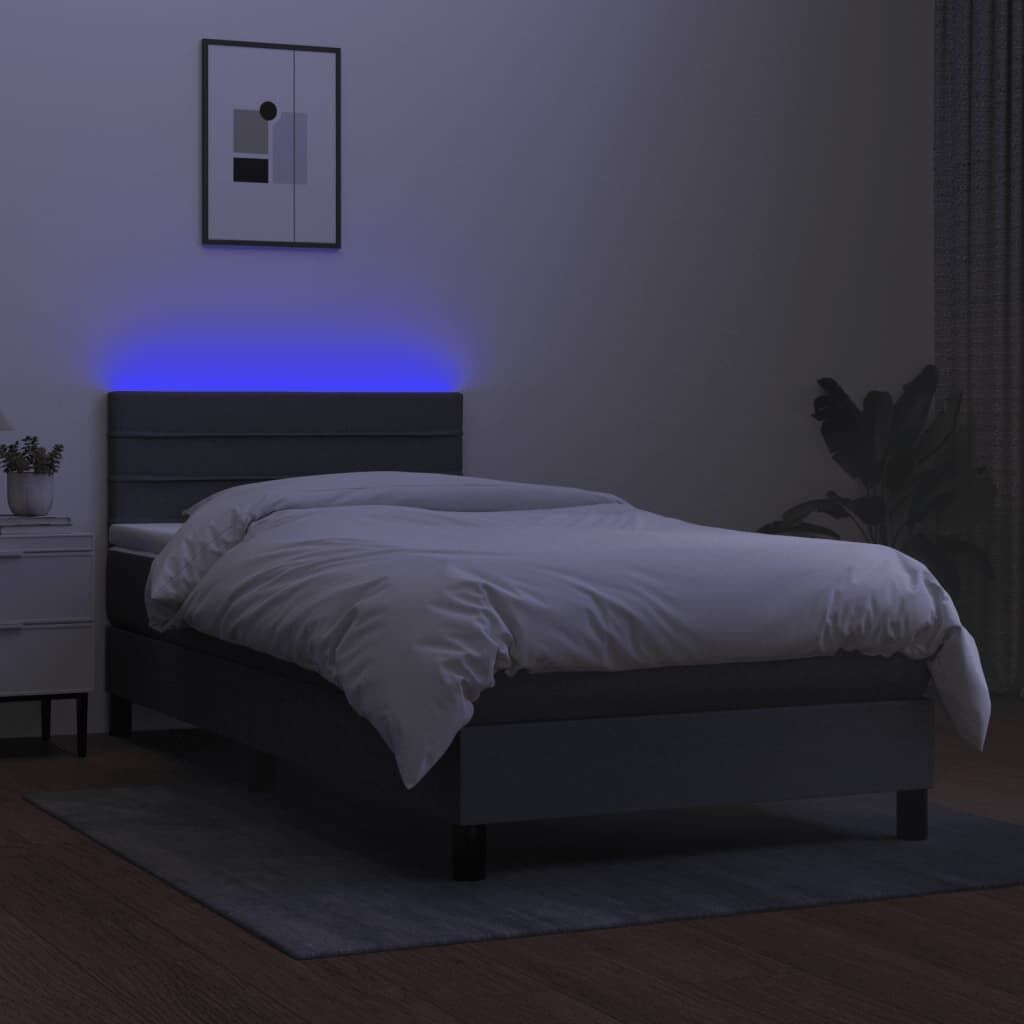 Box Spring Bed with Mattress&LED Dark Grey 100x200cm Fabric Price