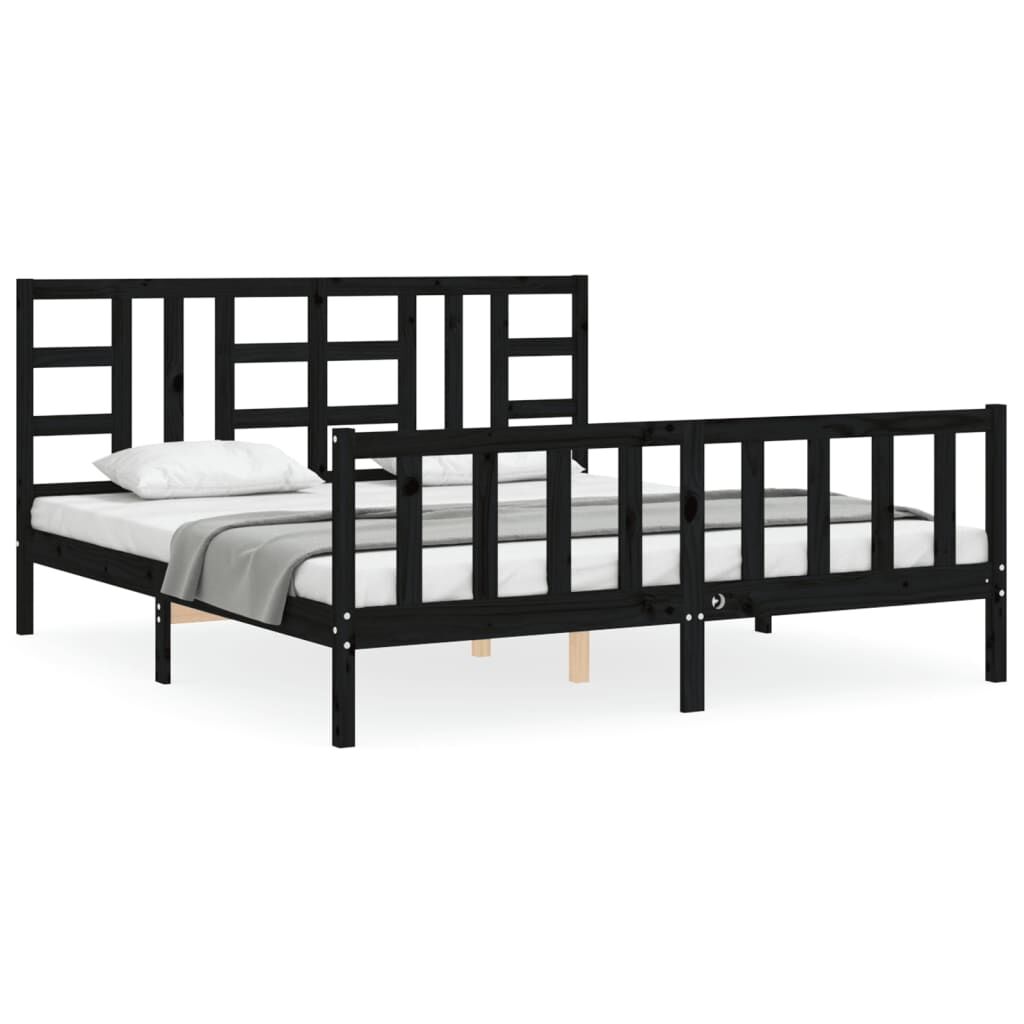 Bed Frame without Mattress Black 183x203 cm King Solid Wood Pine Price