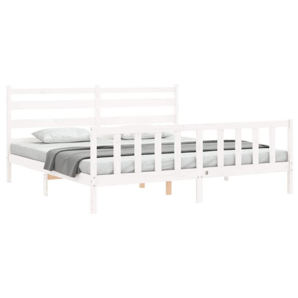 Bed Frame without Mattress White 183x203 cm King Solid Wood Pine Price