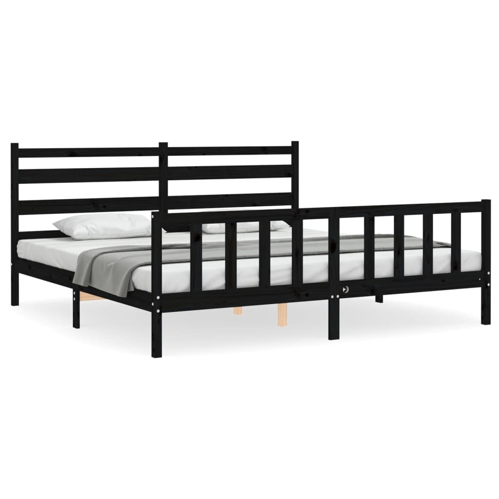 Bed Frame without Mattress Black 183x203 cm King Solid Wood Pine Price