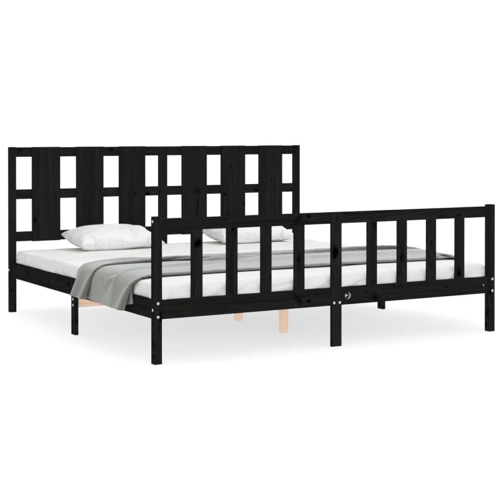 Bed Frame without Mattress Black 183x203 cm King Solid Wood Pine Price