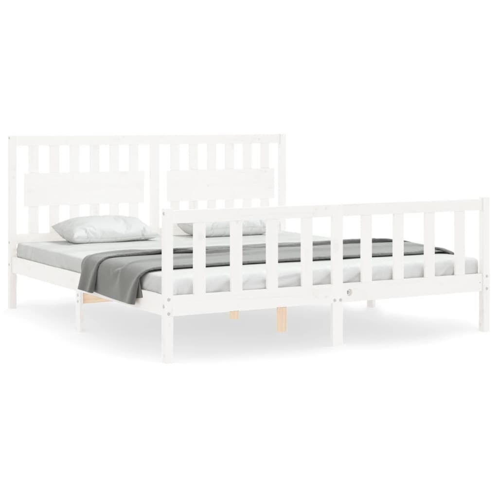Bed Frame without Mattress White 183x203 cm King Solid Wood Pine Price