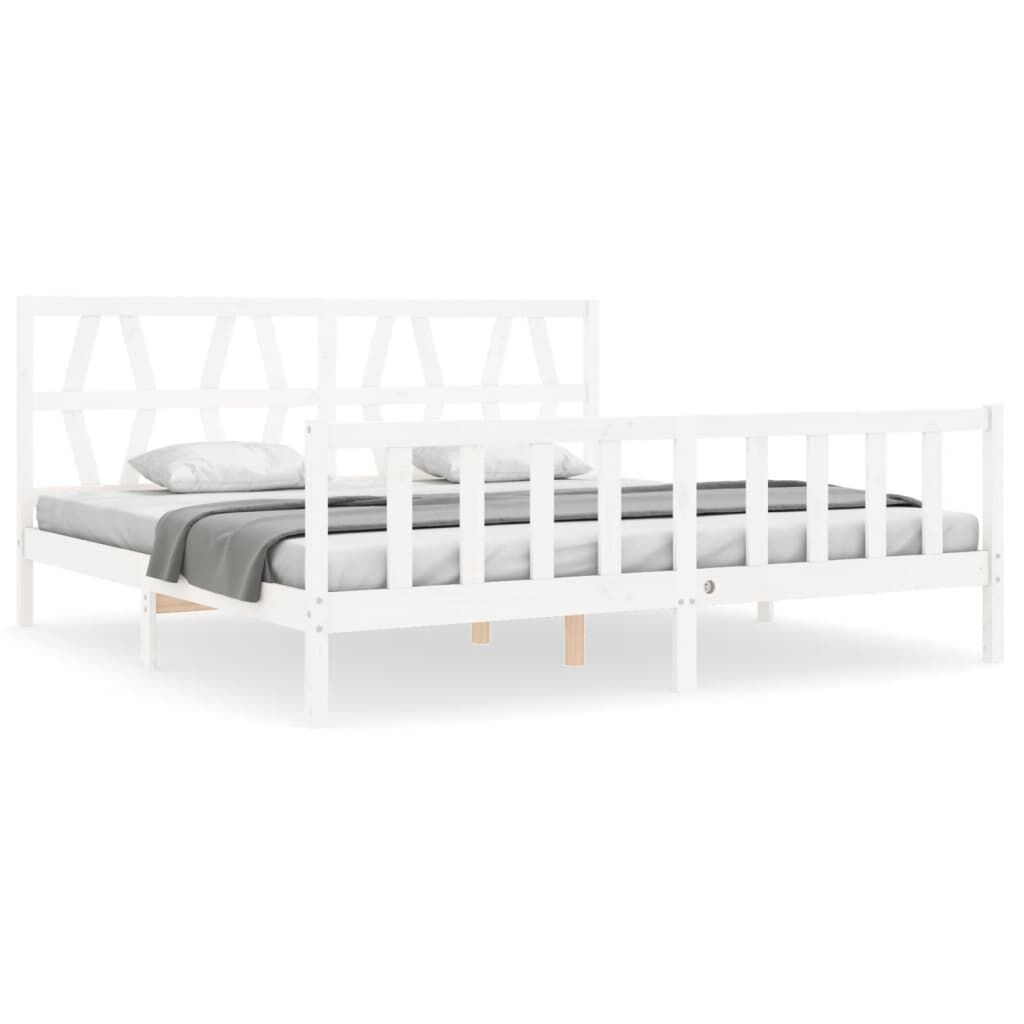 Bed Frame without Mattress White 183x203 cm King Solid Wood Pine Price