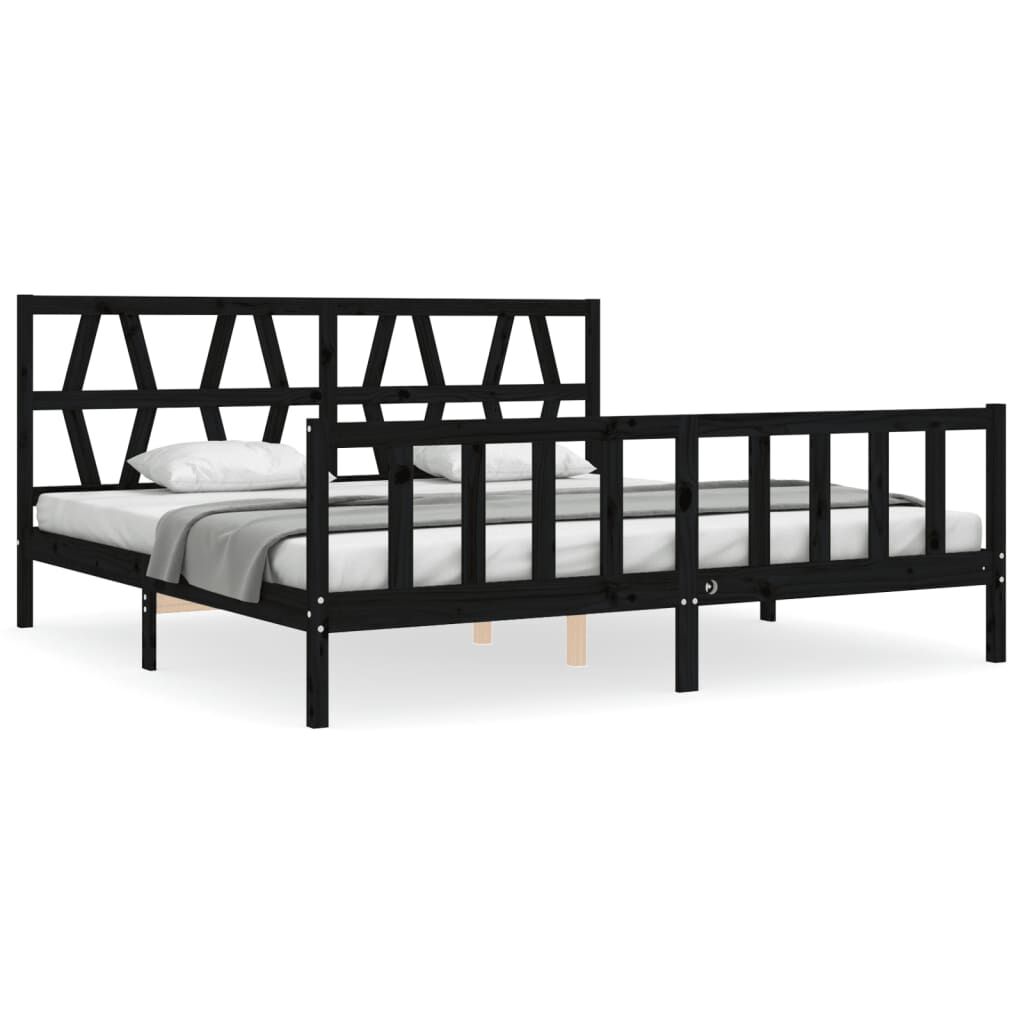 Bed Frame without Mattress Black 183x203 cm King Solid Wood Pine Price