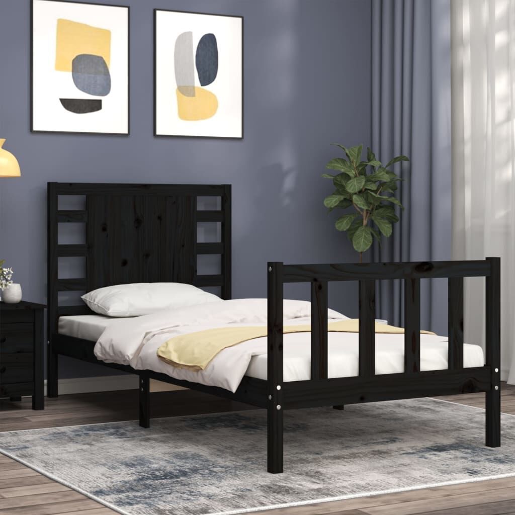Bed Frame without Mattress Black 90x190 cm Solid Wood Pine Price