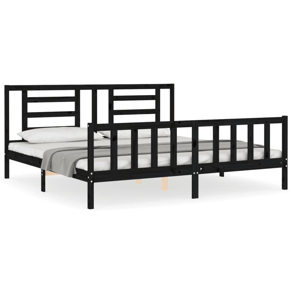 Bed Frame without Mattress Black 183x203 cm King Solid Wood Pine Price