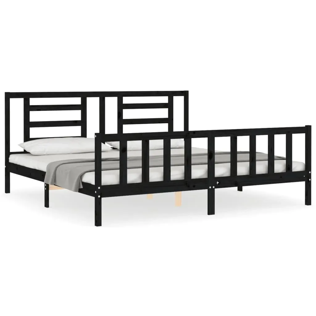 Bed Frame without Mattress Black 183x203 cm King Solid Wood Pine Price