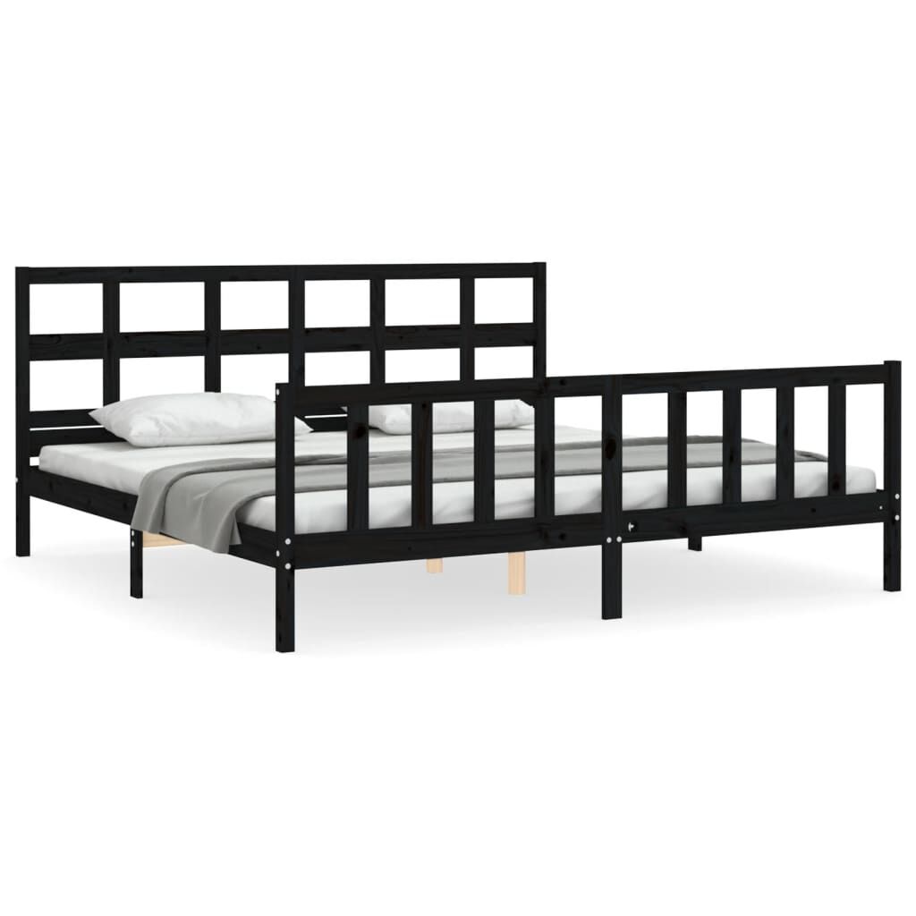 Bed Frame without Mattress Black 183x203 cm King Solid Wood Pine Price