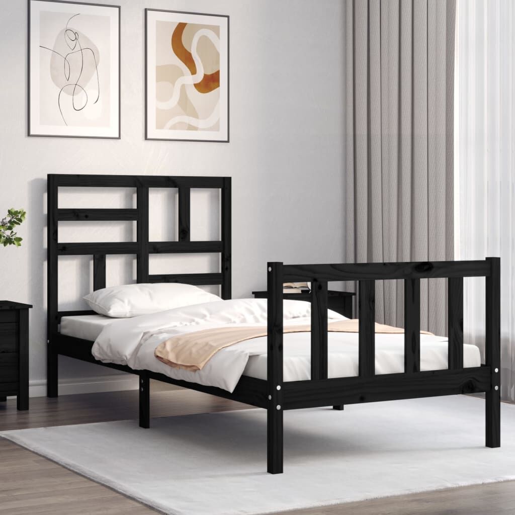 Bed Frame without Mattress Black 90x190 cm Solid Wood Pine Price