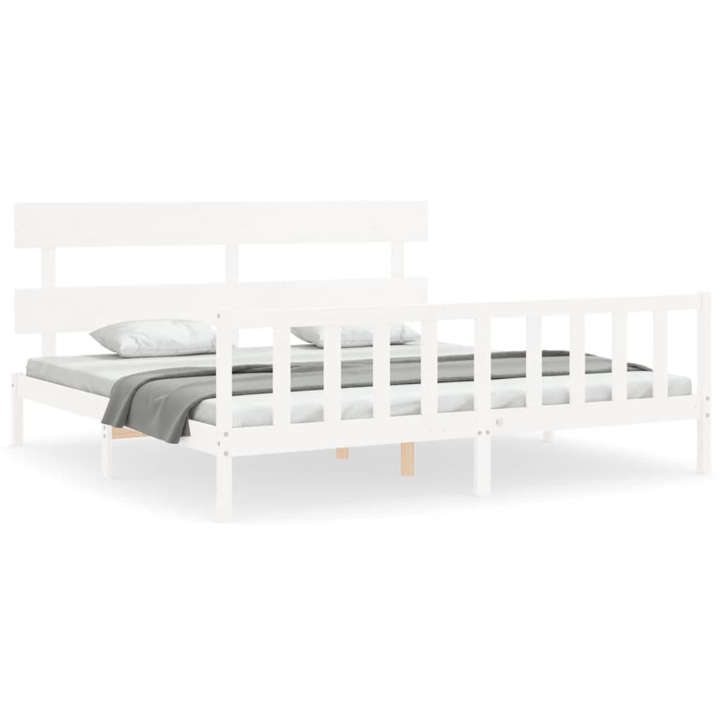 Bed Frame without Mattress White 183x203 cm King Solid Wood Pine Price