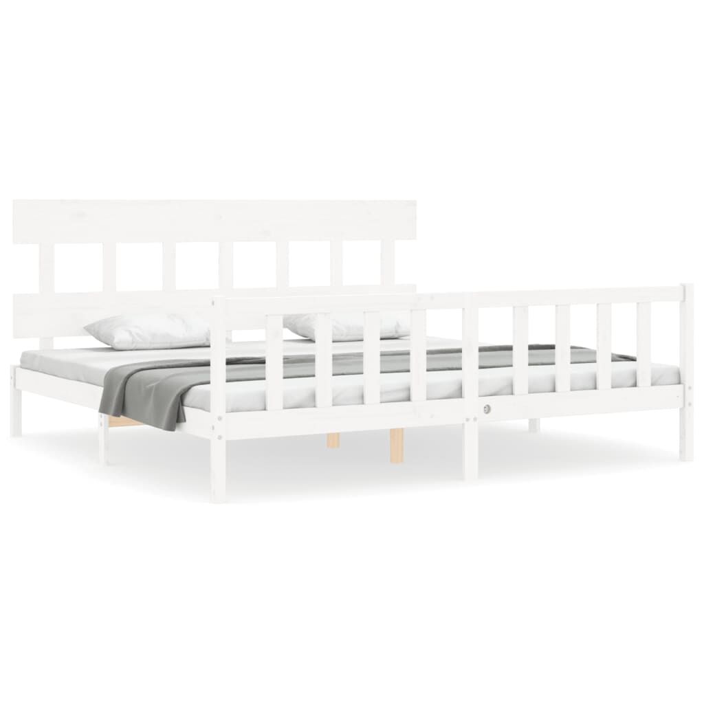 Bed Frame without Mattress White 183x203 cm King Solid Wood Pine Price