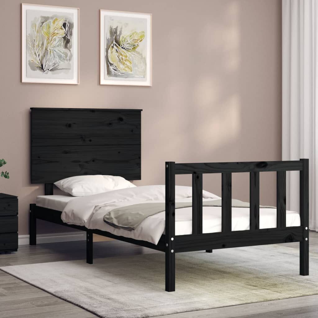 Bed Frame without Mattress Black 90x190 cm Solid Wood Pine Price