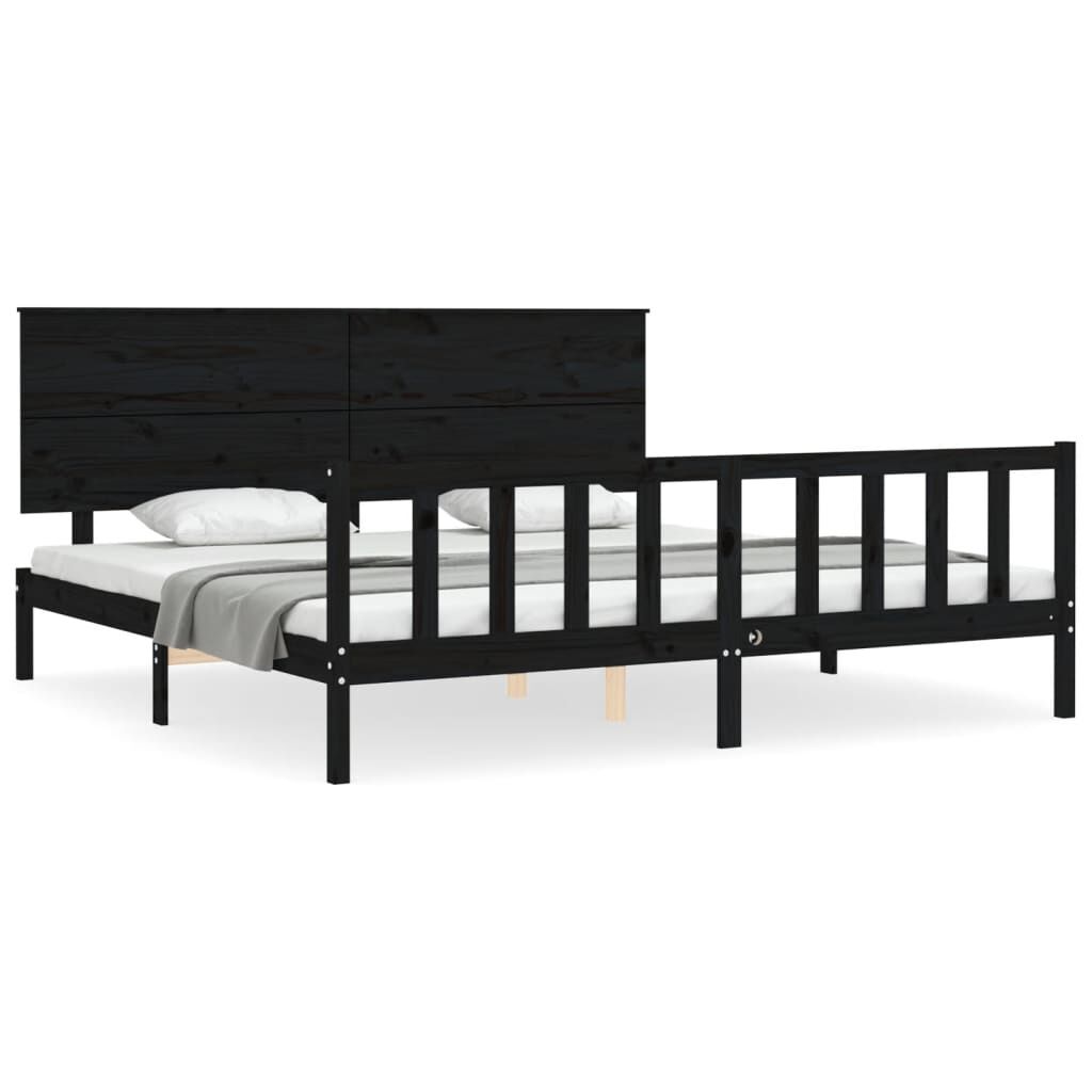 Bed Frame without Mattress Black 183x203 cm King Solid Wood Pine Price