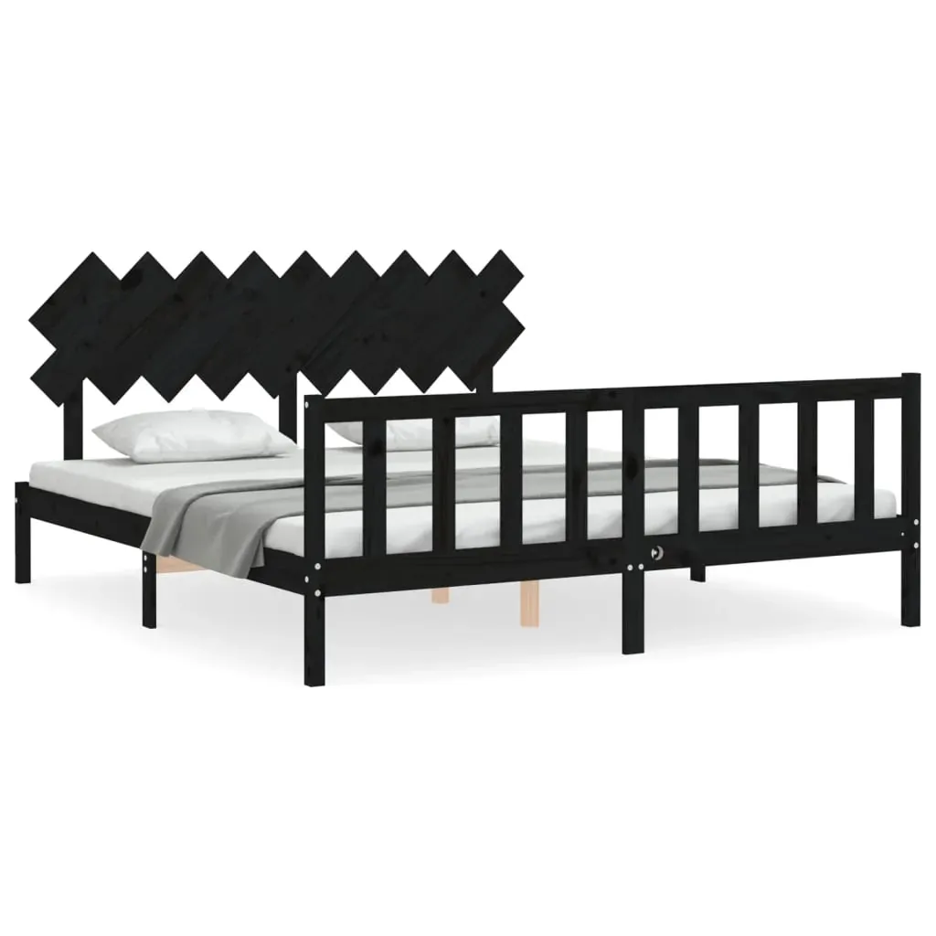 Bed Frame without Mattress Black 183x203 cm King Solid Wood Pine Price