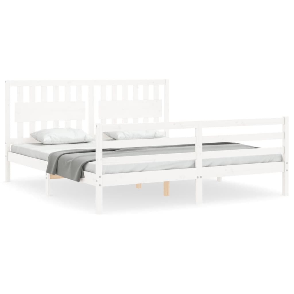 Bed Frame without Mattress White 183x203 cm King Solid Wood Price