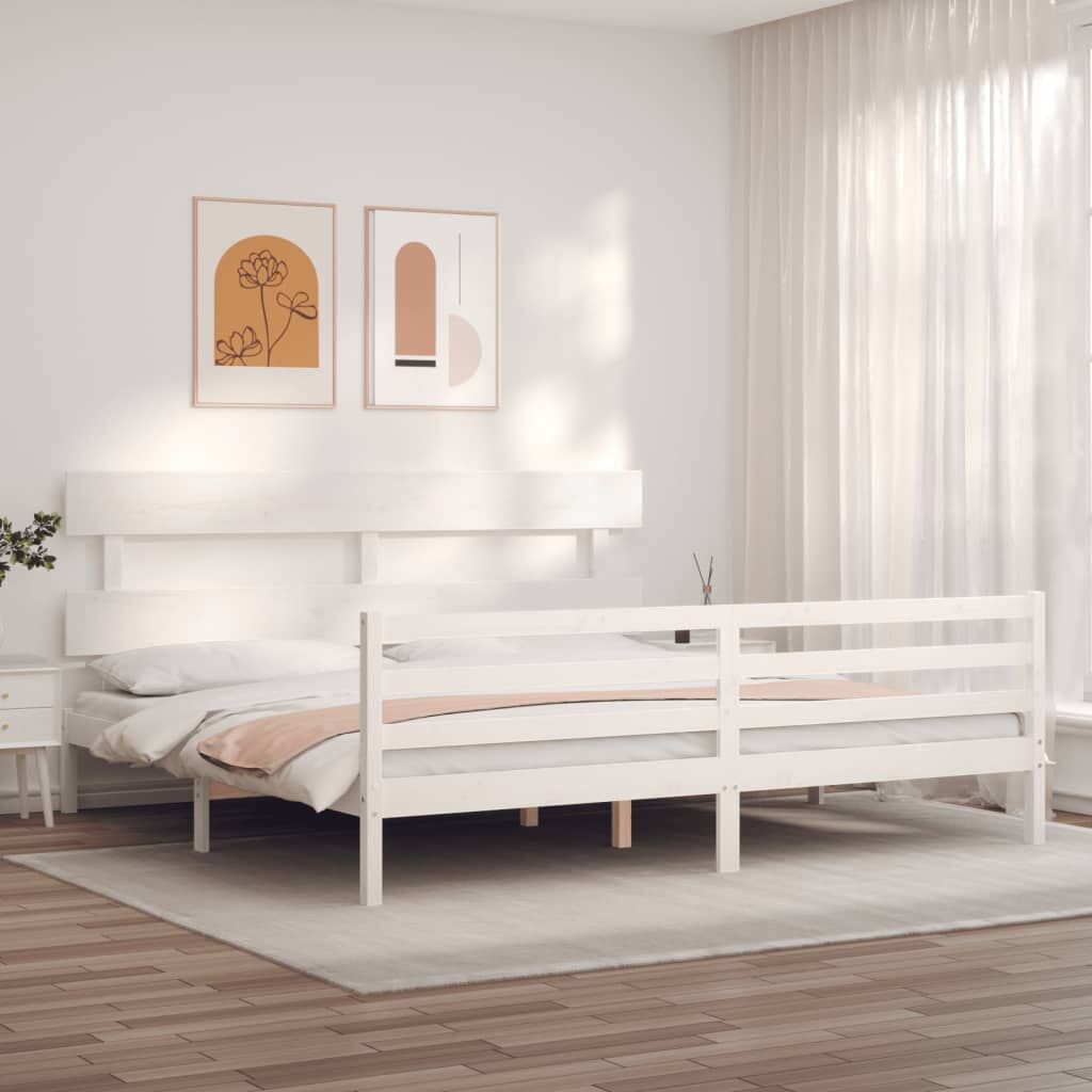 Bed Frame without Mattress White 183x203 cm King Solid Wood Price
