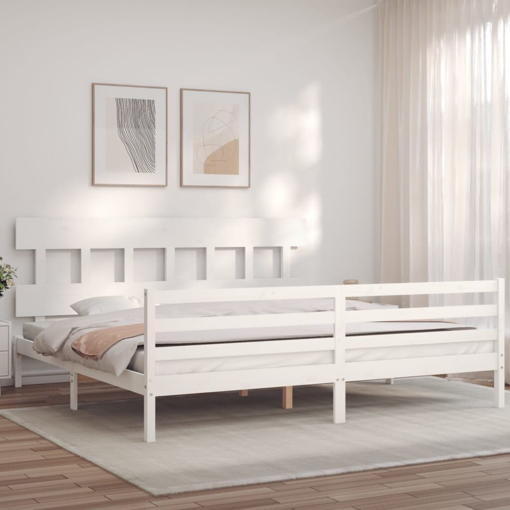 Bed Frame without Mattress White 183x203 cm King Solid Wood Price
