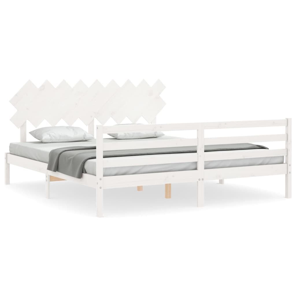 Bed Frame without Mattress White 183x203 cm King Solid Wood Price