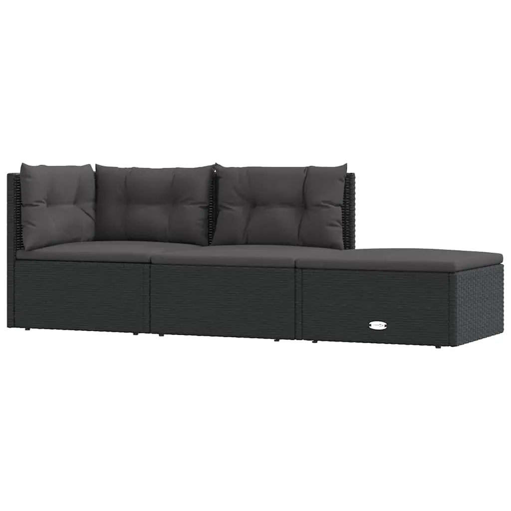 3 Piece Garden Lounge Set with Cushions Black Poly Rattan Price
