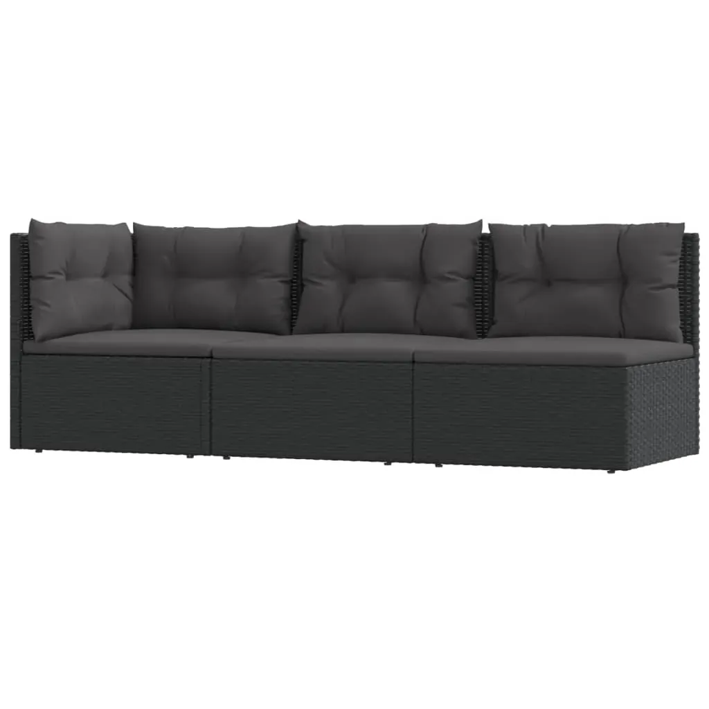 3 Piece Garden Lounge Set with Cushions Black Poly Rattan Price
