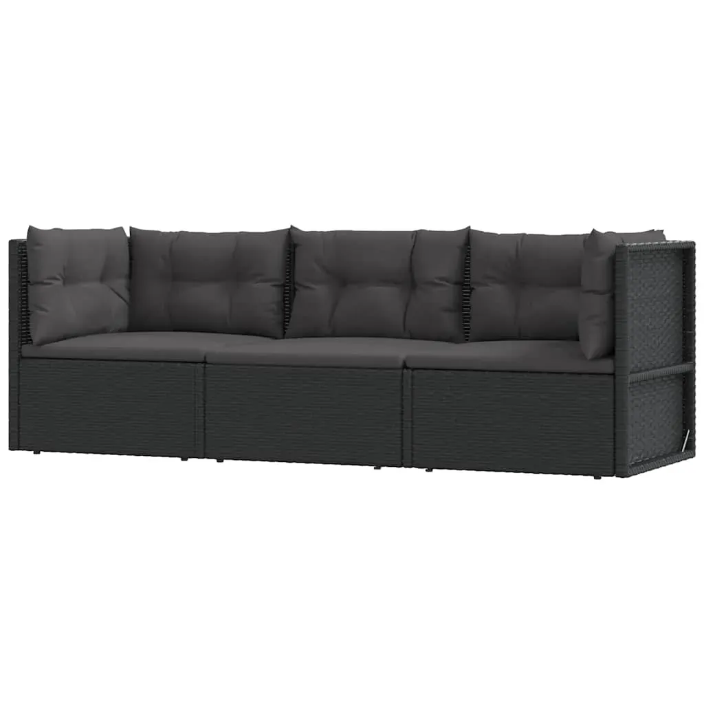 3 Piece Garden Lounge Set with Cushions Black Poly Rattan Price