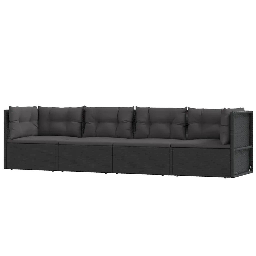 4 Piece Garden Lounge Set with Cushions Black Poly Rattan Price