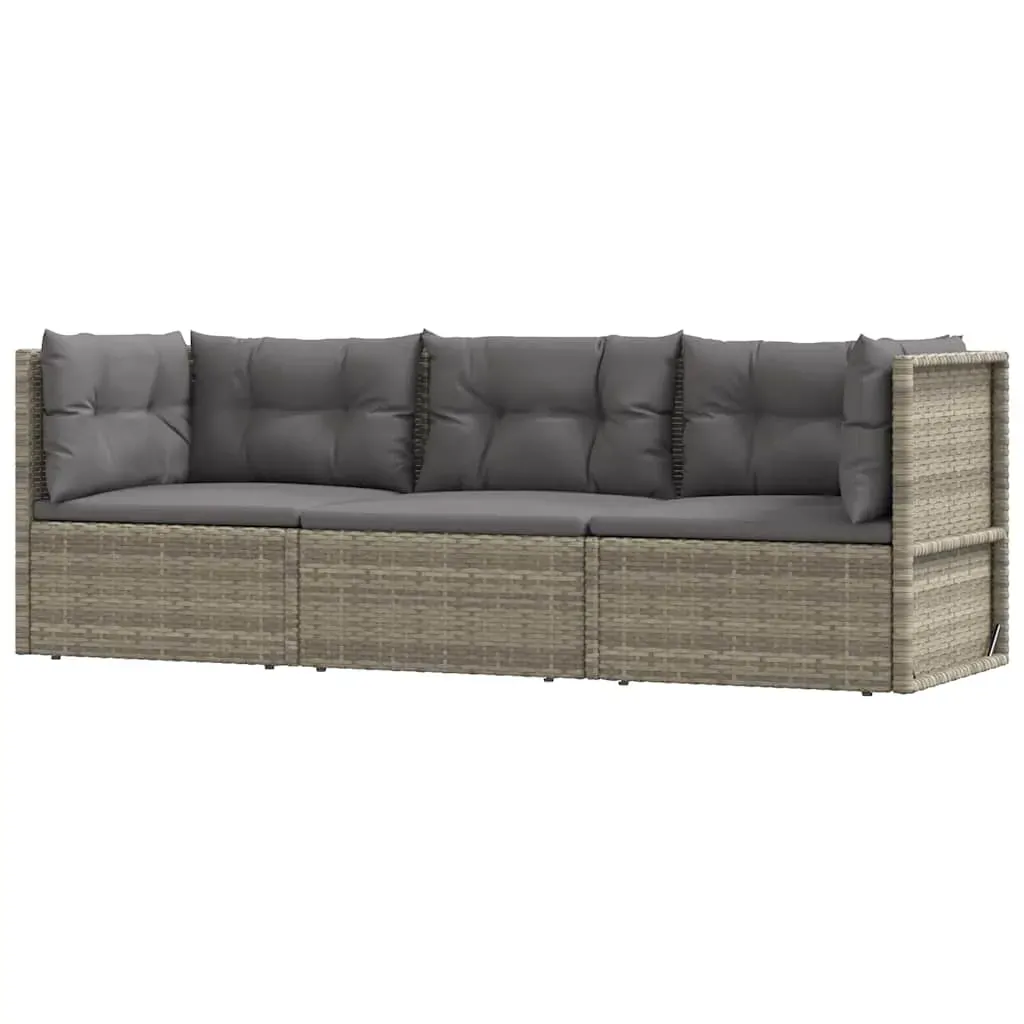 3 Piece Garden Lounge Set with Cushions Grey Poly Rattan Price