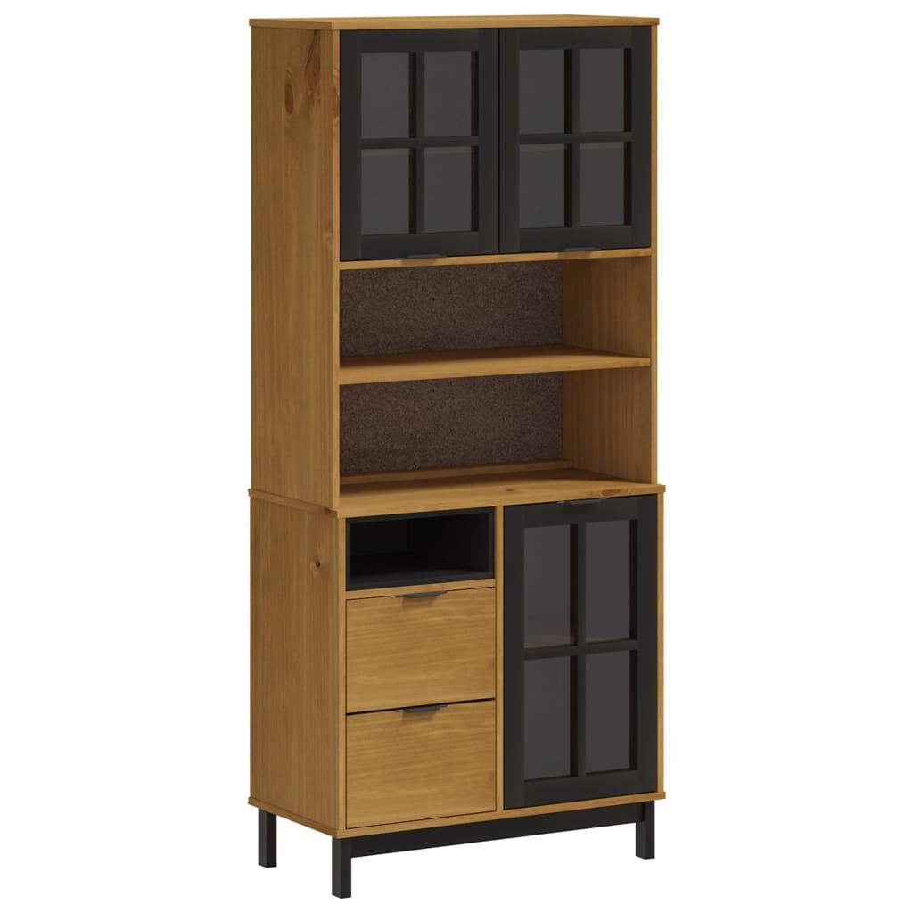 Highboard with Glass Doors FLAM 80x40x180 cm Solid Wood Pine Price