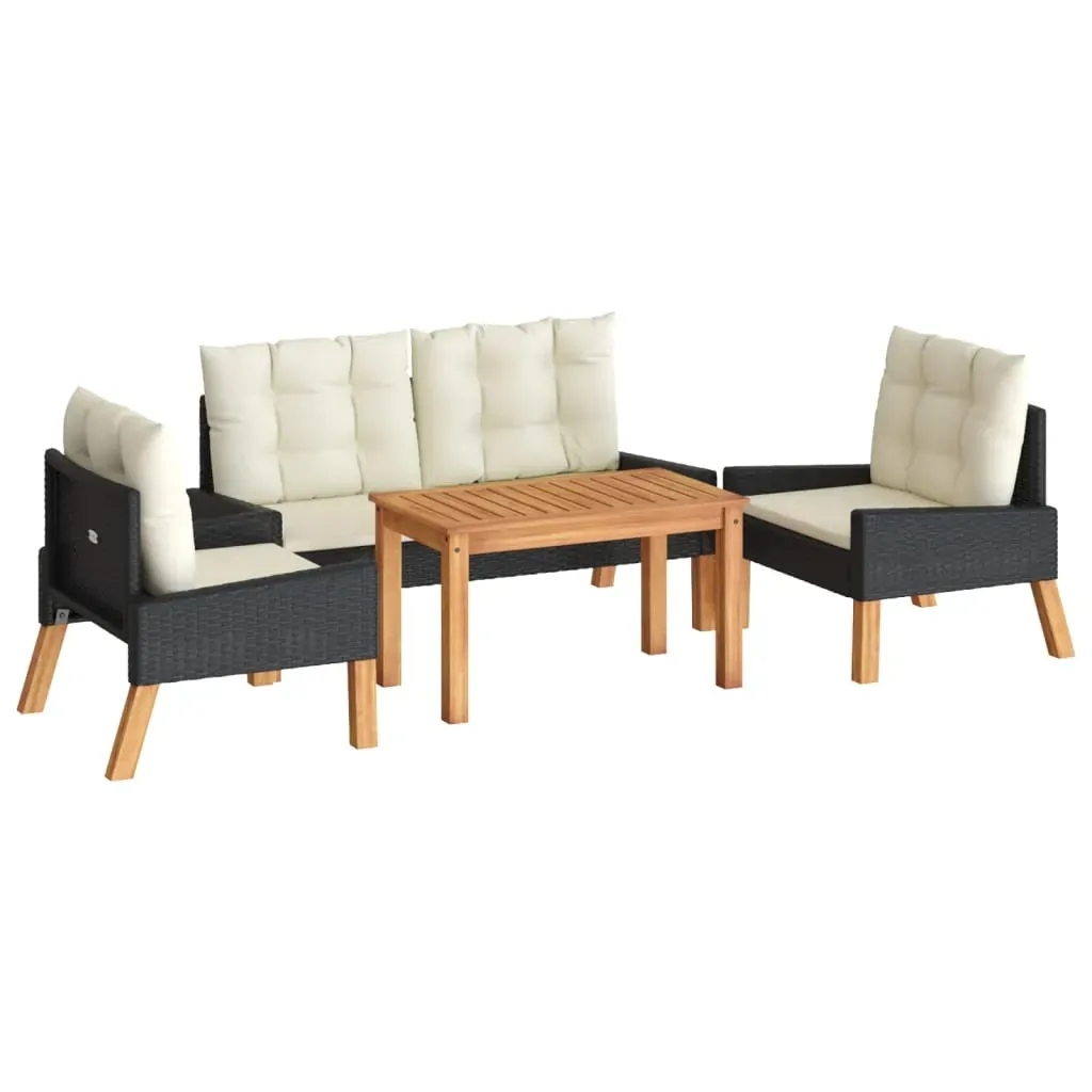 4 Piece Garden Lounge Set with Cushions Poly Rattan&Solid Wood Price