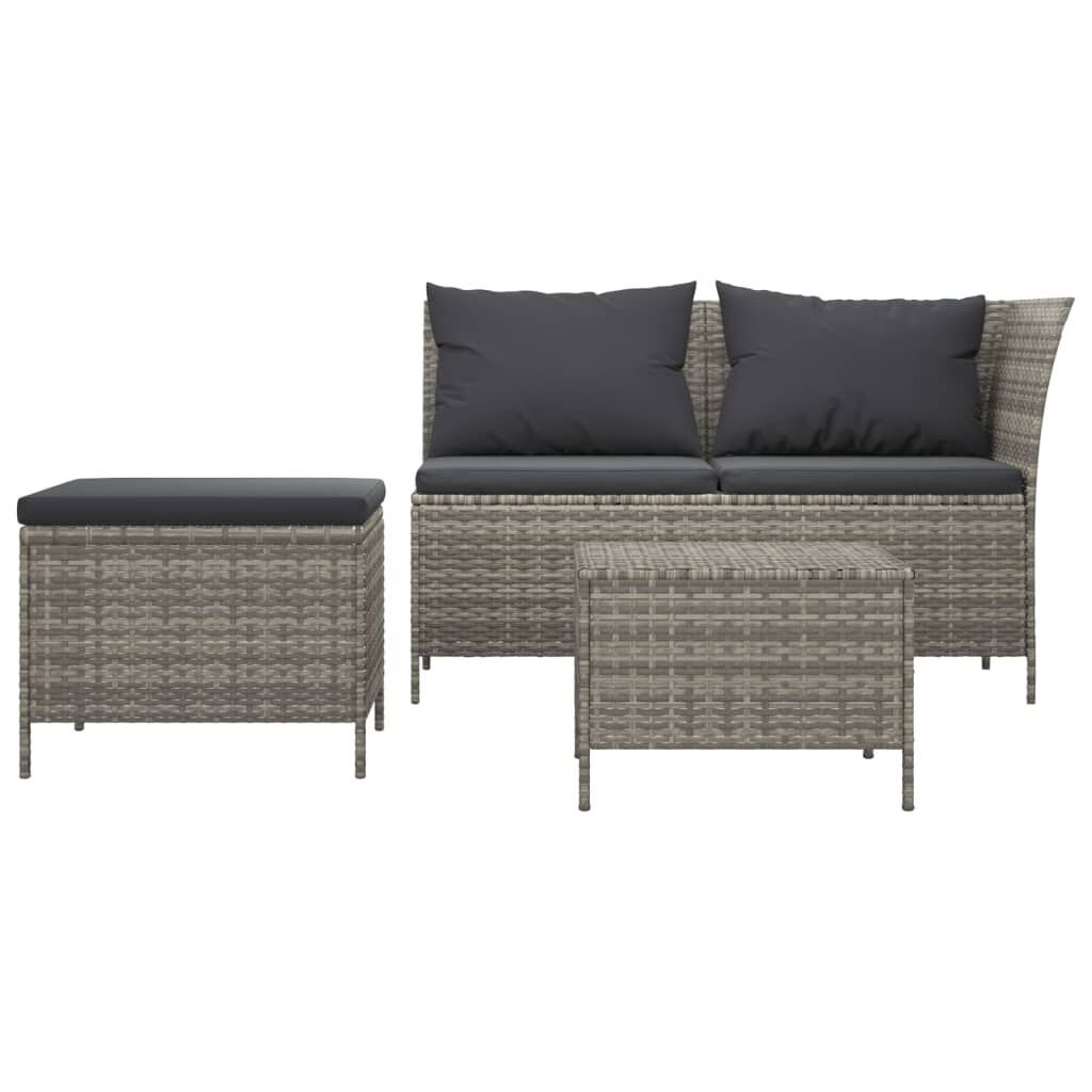 3 Piece Garden Lounge Set with Cushions Grey Poly Rattan Price