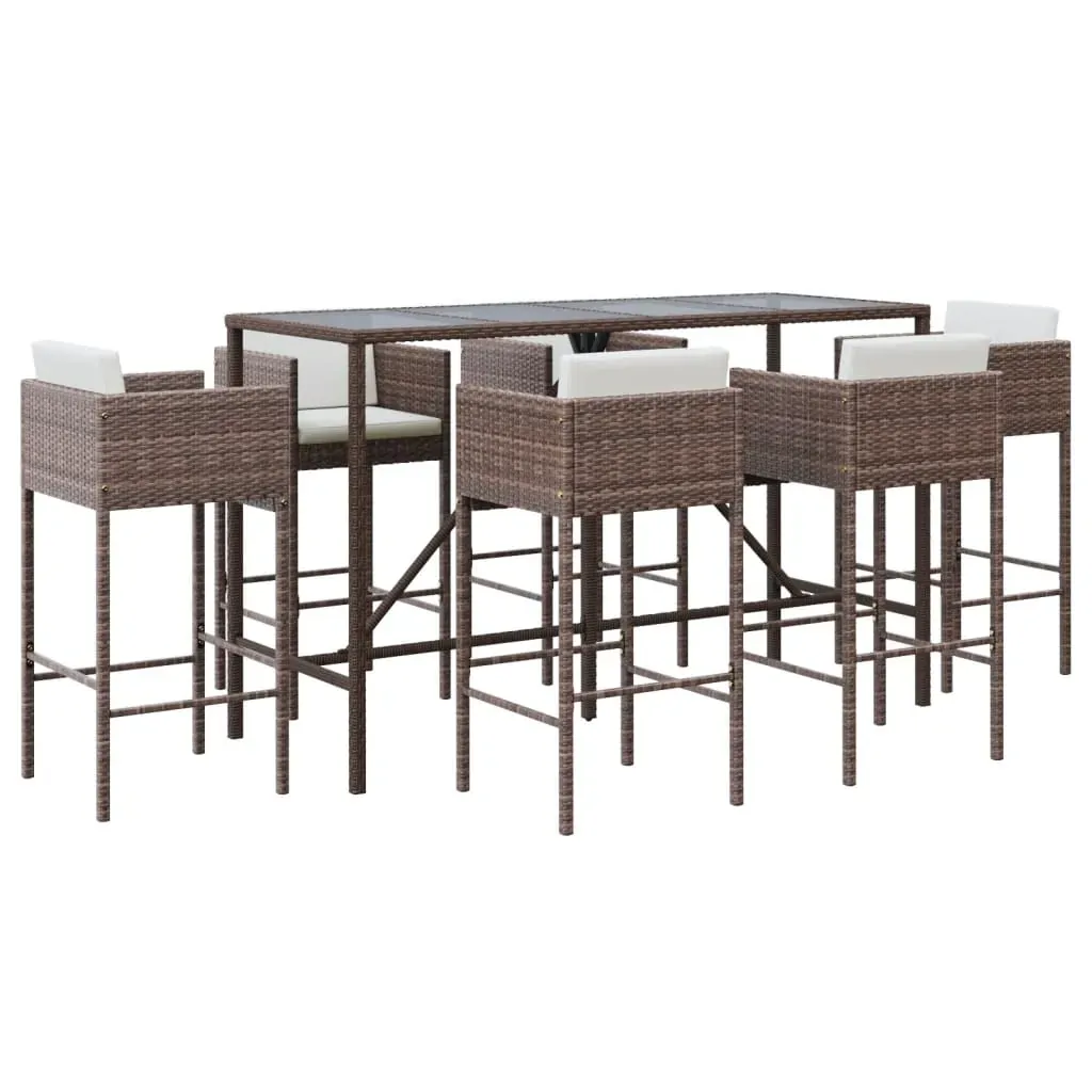 7 Piece Garden Bar Set with Cushions Brown Poly Rattan Price
