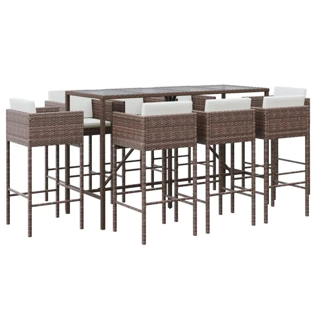 9 Piece Garden Bar Set with Cushions Brown Poly Rattan Price