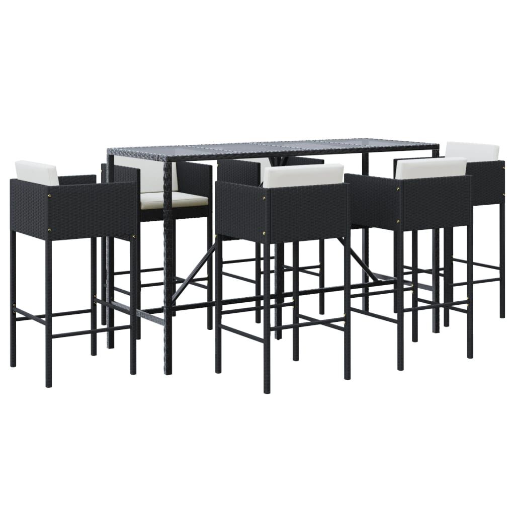 7 Piece Garden Bar Set with Cushions Black Poly Rattan Price