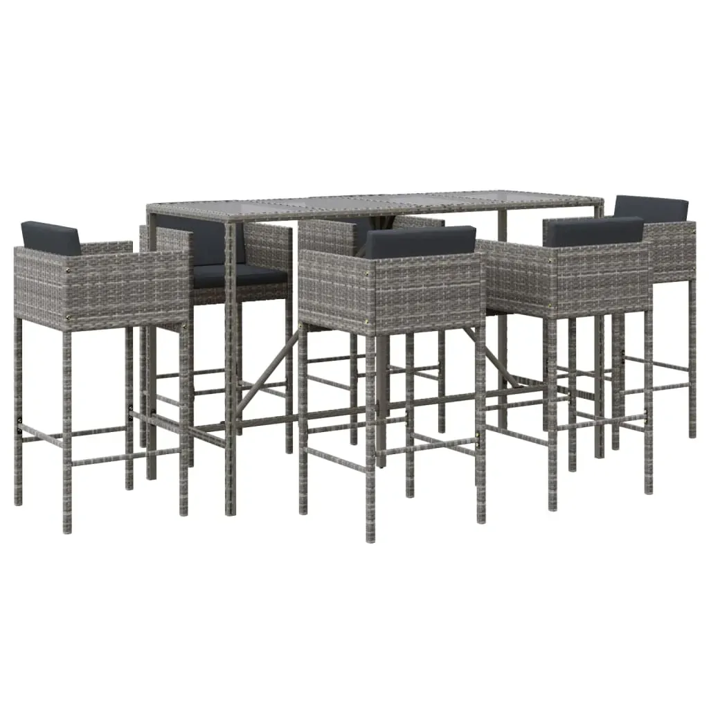 7 Piece Garden Bar Set with Cushions Grey Poly Rattan Price